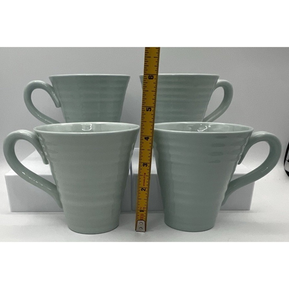4 Portmeiron Celedon Sophie Conran Ribbed Coffee Mugs Seafoam Mint Lot EUC - Picture 3 of 8